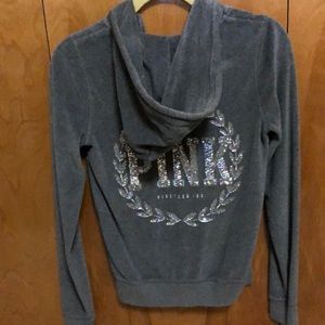 Victoria’s Secret Grey Velour Zip Up Hoodie XS